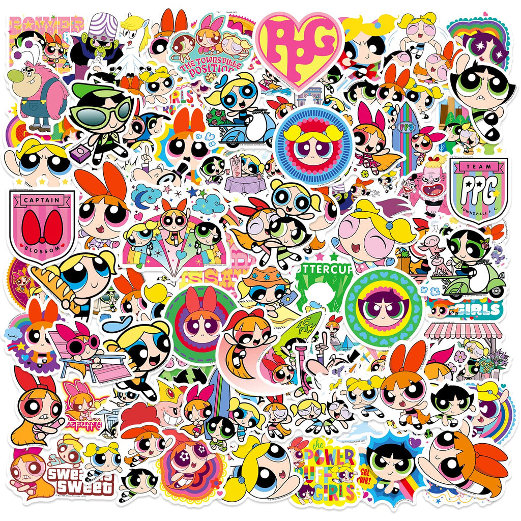 OtRainbow 100-Piece Powerpuff Girls Sticker Pack – Blossom, Bubbles, Buttercup Official Vinyl Decals