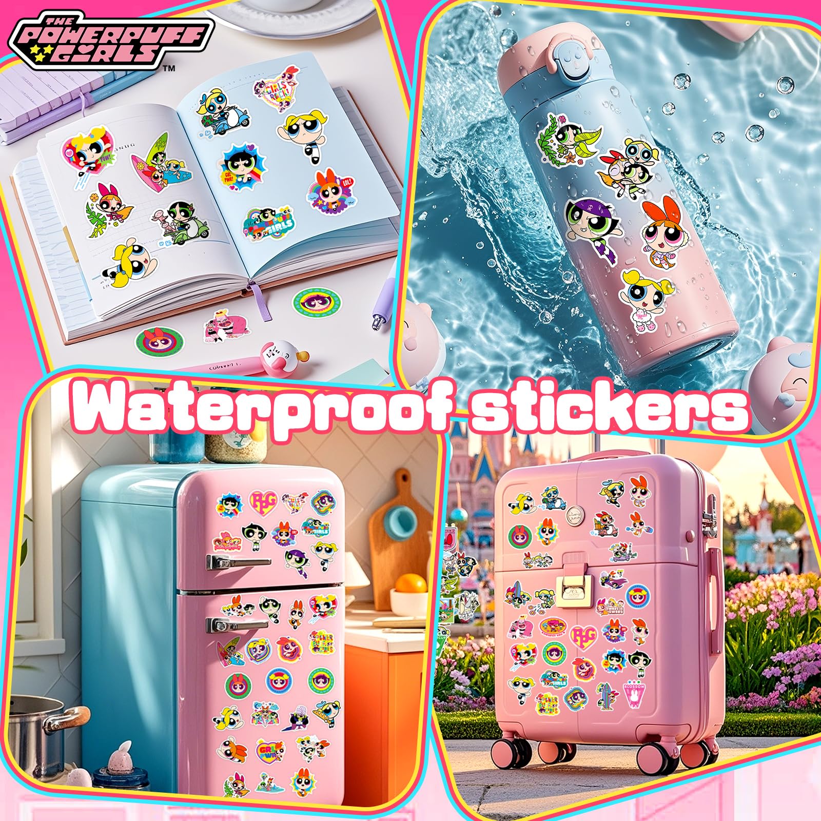 OtRainbow 100-Piece Powerpuff Girls Sticker Pack – Blossom, Bubbles, Buttercup Official Vinyl Decals