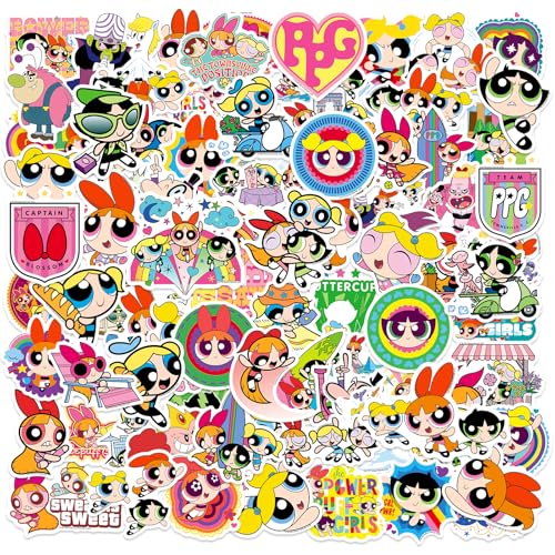 OtRainbow 100-Piece Powerpuff Girls Sticker Pack – Blossom, Bubbles, Buttercup Official Vinyl Decals