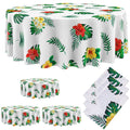Oudain 3-Pack 84-Inch Round Hawaiian Tablecloths – White PE Plastic Tropical Luau Party Decor with Palm Leaves & Hibiscus