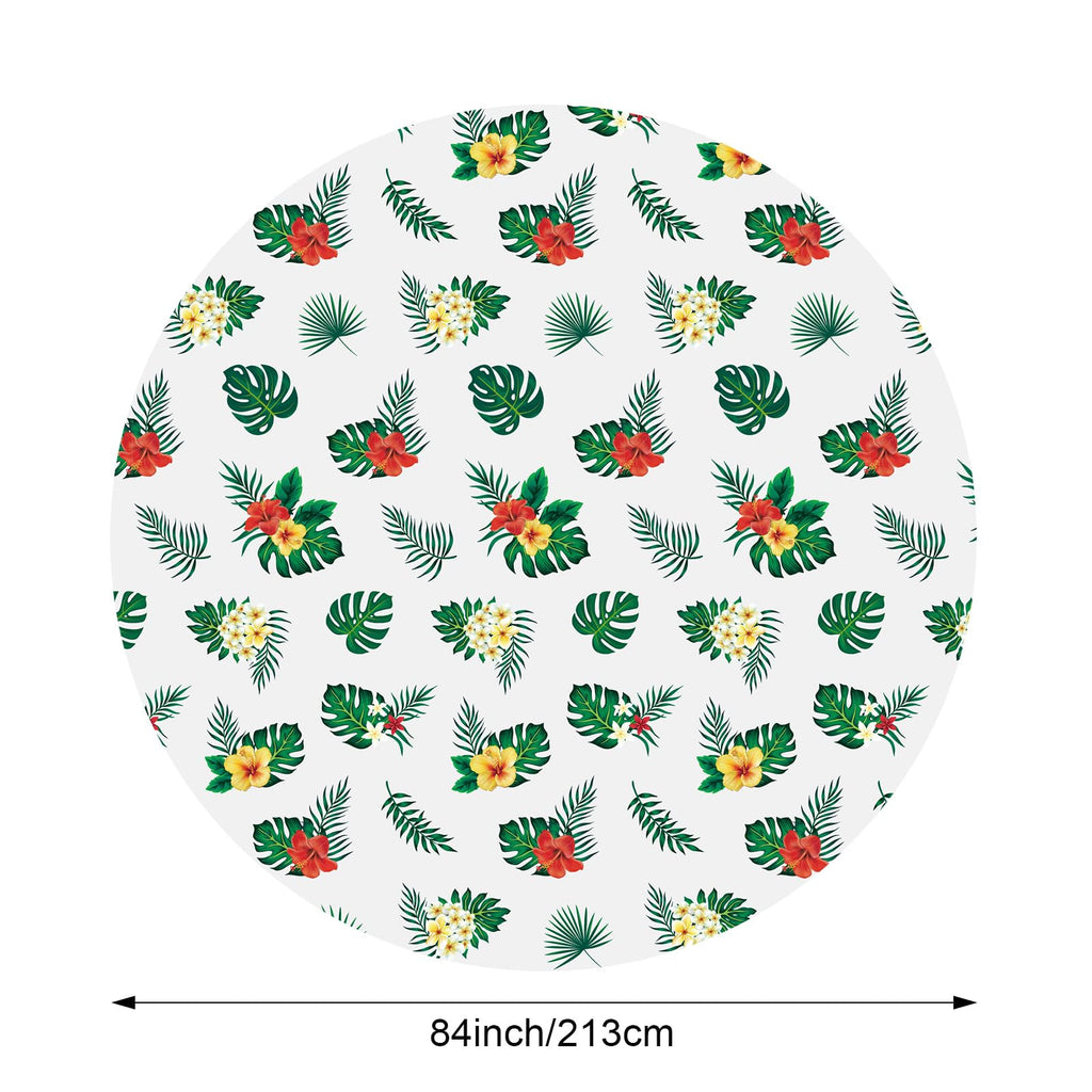 Oudain 3-Pack 84-Inch Round Hawaiian Tablecloths – White PE Plastic Tropical Luau Party Decor with Palm Leaves & Hibiscus