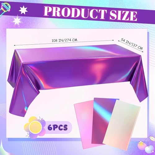 Oudain 3-Pack Iridescent Party Tablecloths (54x108 Inches) – Purple, Pink & Silver Rectangle Plastic Table Covers for Kpop Birthdays & Themed Events