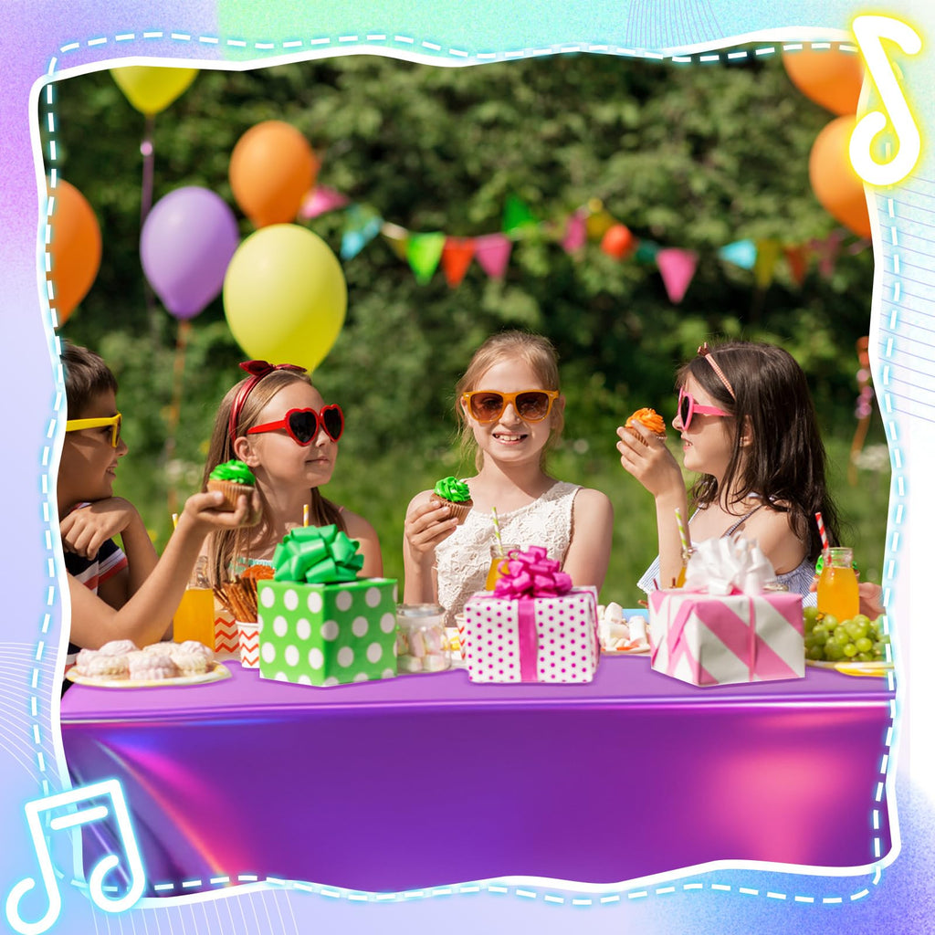Oudain 3-Pack Iridescent Party Tablecloths (54x108 Inches) – Purple, Pink & Silver Rectangle Plastic Table Covers for Kpop Birthdays & Themed Events