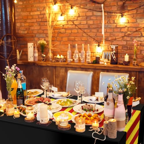 Oudain 3-Pack Wizard Tablecloth 54x108 Inches Plastic Black Red Gold Stripes for Halloween Birthday Party