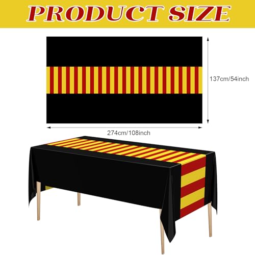 Oudain 3-Pack Wizard Tablecloth 54x108 Inches Plastic Black Red Gold Stripes for Halloween Birthday Party