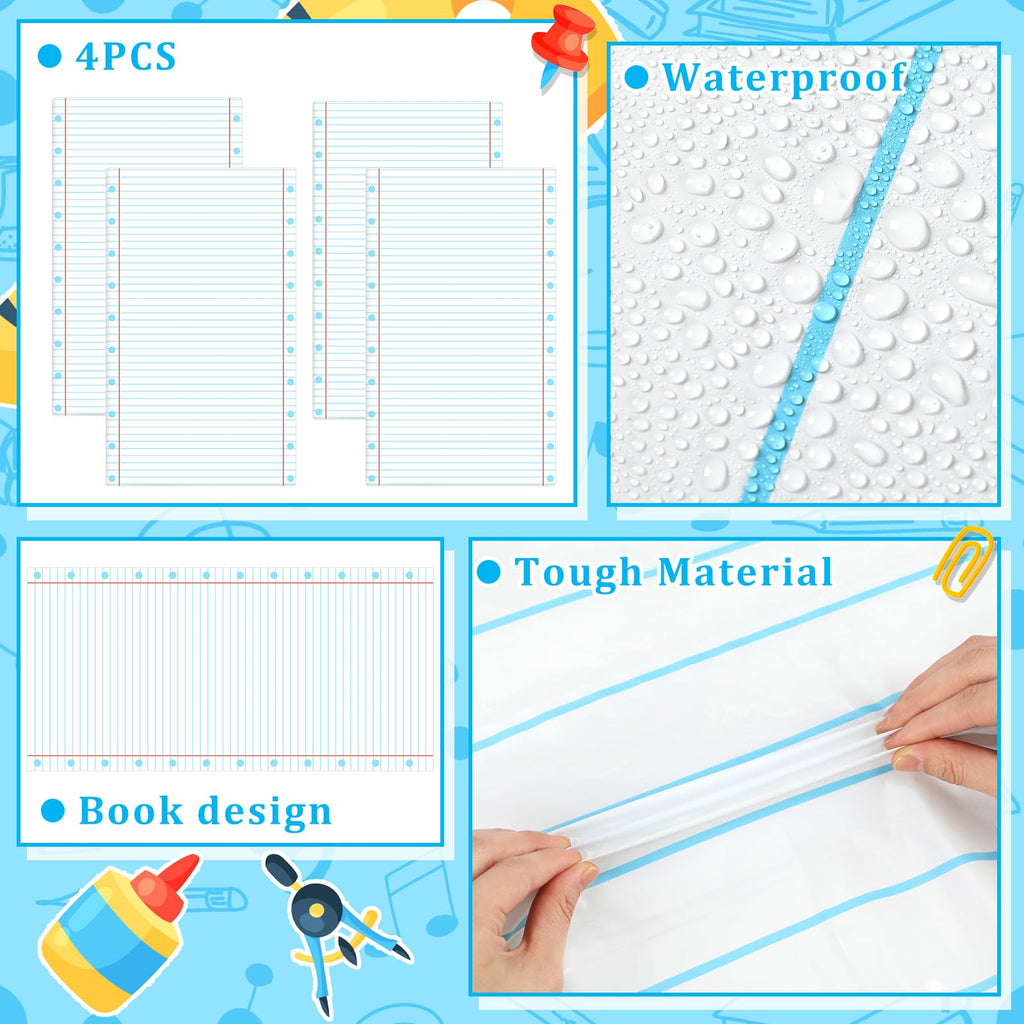Oudain 4-Pack Notebook Themed Disposable Tablecloths 54x108 Inches Plastic Rectangular Table Covers for School Party Decorations
