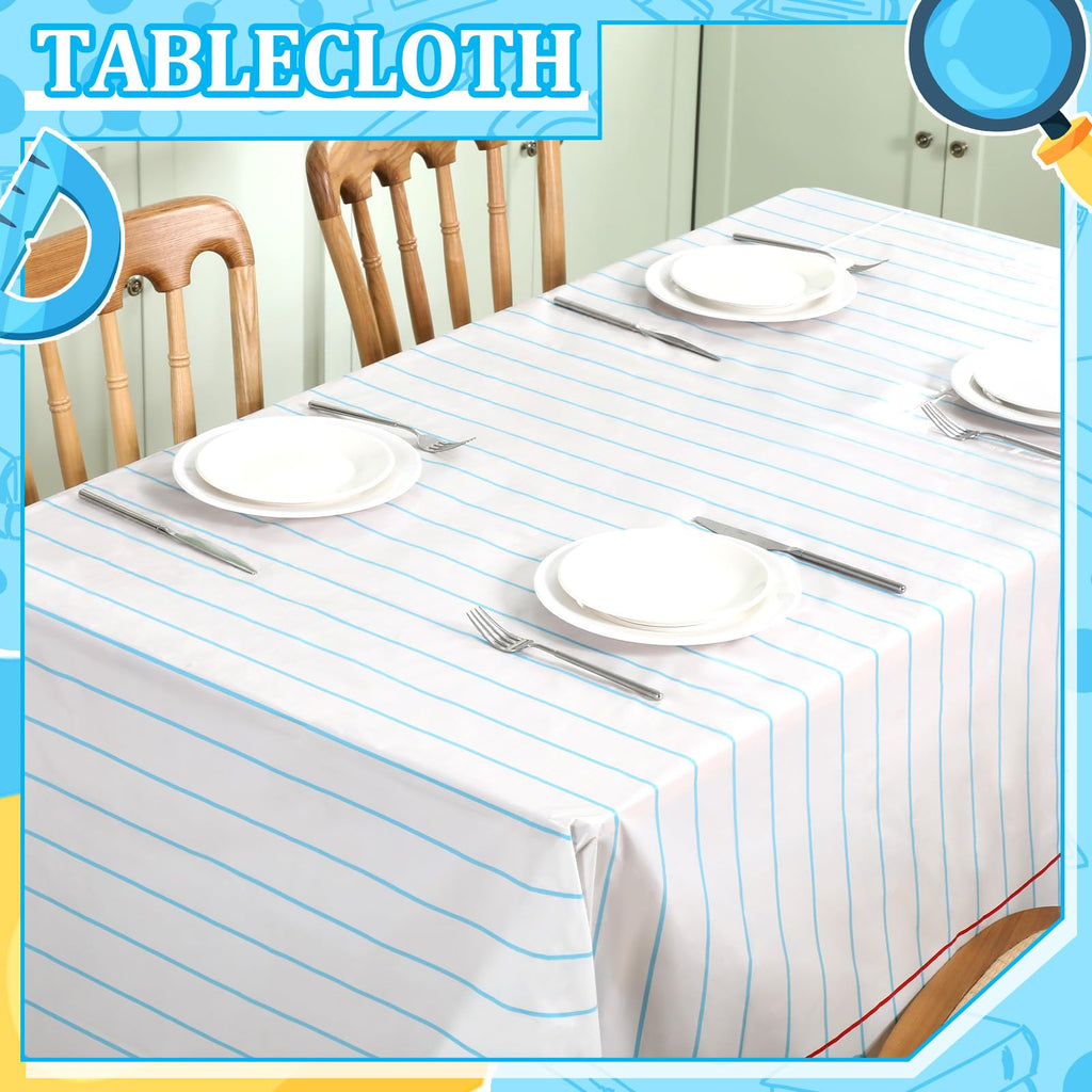 Oudain 4-Pack Notebook Themed Disposable Tablecloths 54x108 Inches Plastic Rectangular Table Covers for School Party Decorations