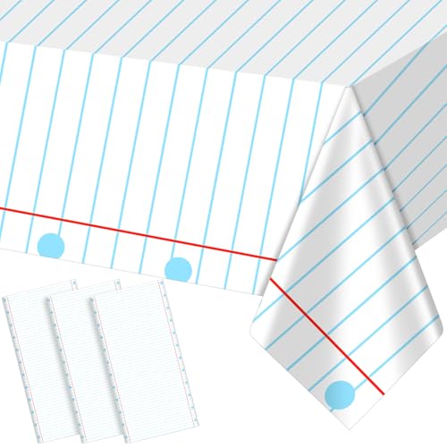 Oudain 4-Pack Notebook Themed Disposable Tablecloths 54x108 Inches Plastic Rectangular Table Covers for School Party Decorations