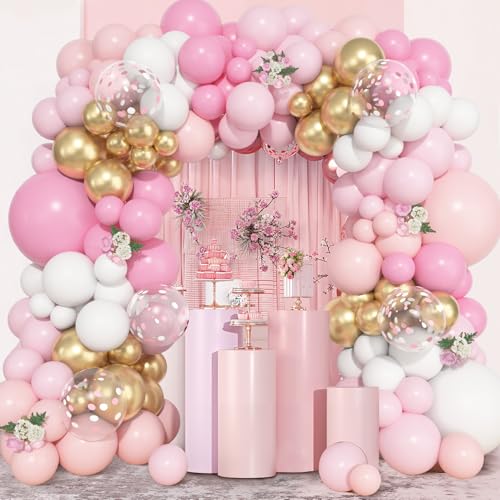 Ouddy Life 157-Piece Pink and White Balloon Arch Kit – Pink Gold Accents for Birthday, Baby Shower, Gender Reveal Parties
