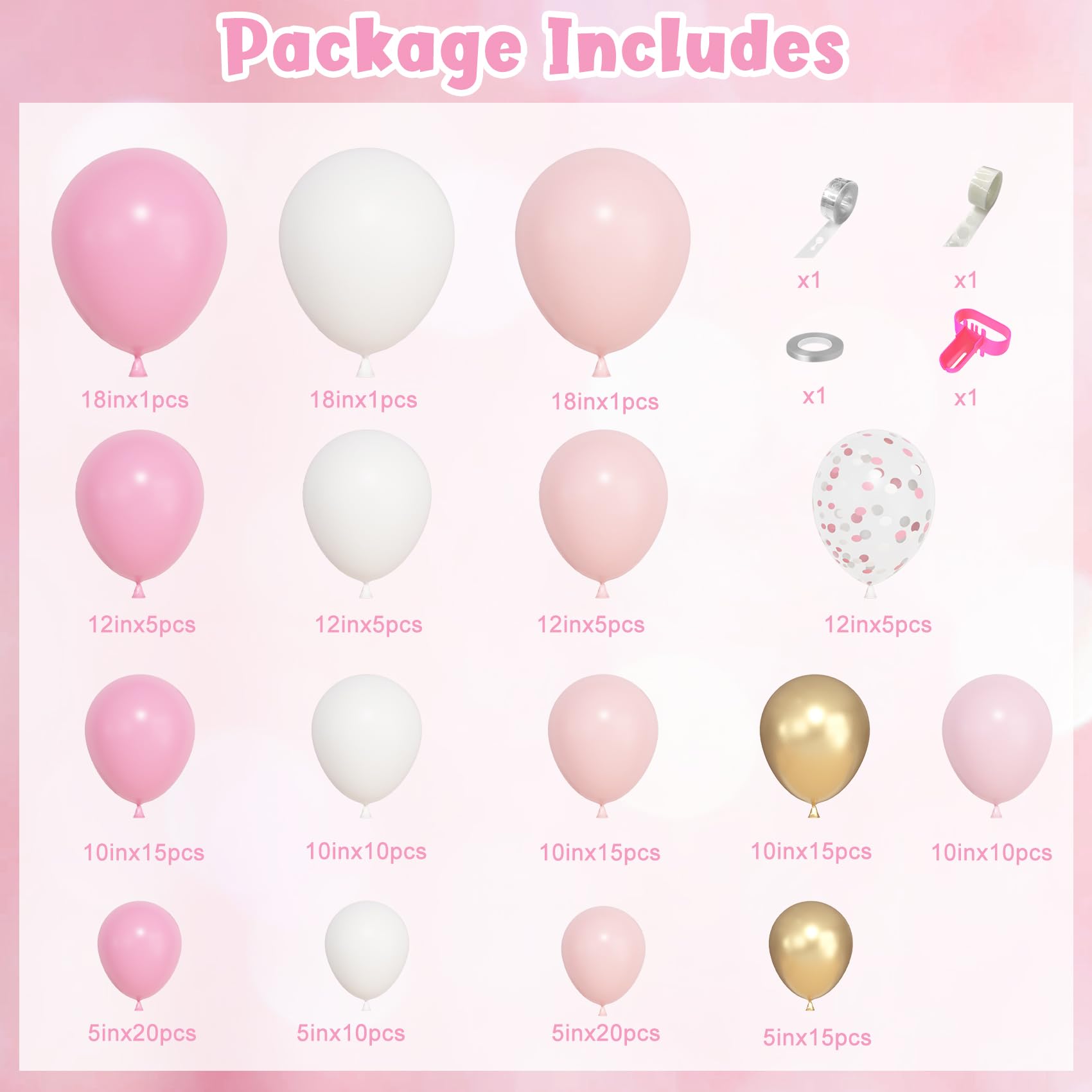 Ouddy Life 157-Piece Pink and White Balloon Arch Kit – Pink Gold Accents for Birthday, Baby Shower, Gender Reveal Parties