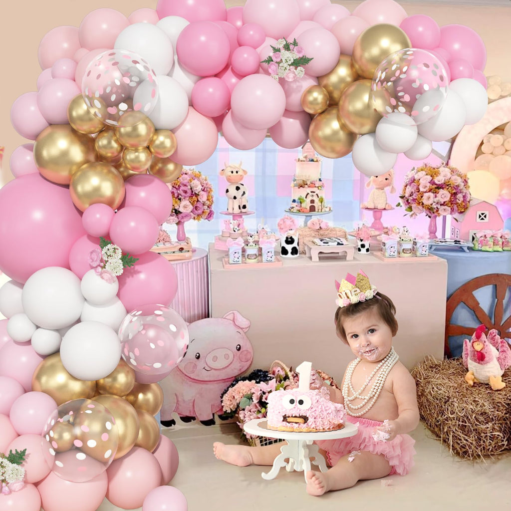 Ouddy Life 157-Piece Pink and White Balloon Arch Kit – Pink Gold Accents for Birthday, Baby Shower, Gender Reveal Parties
