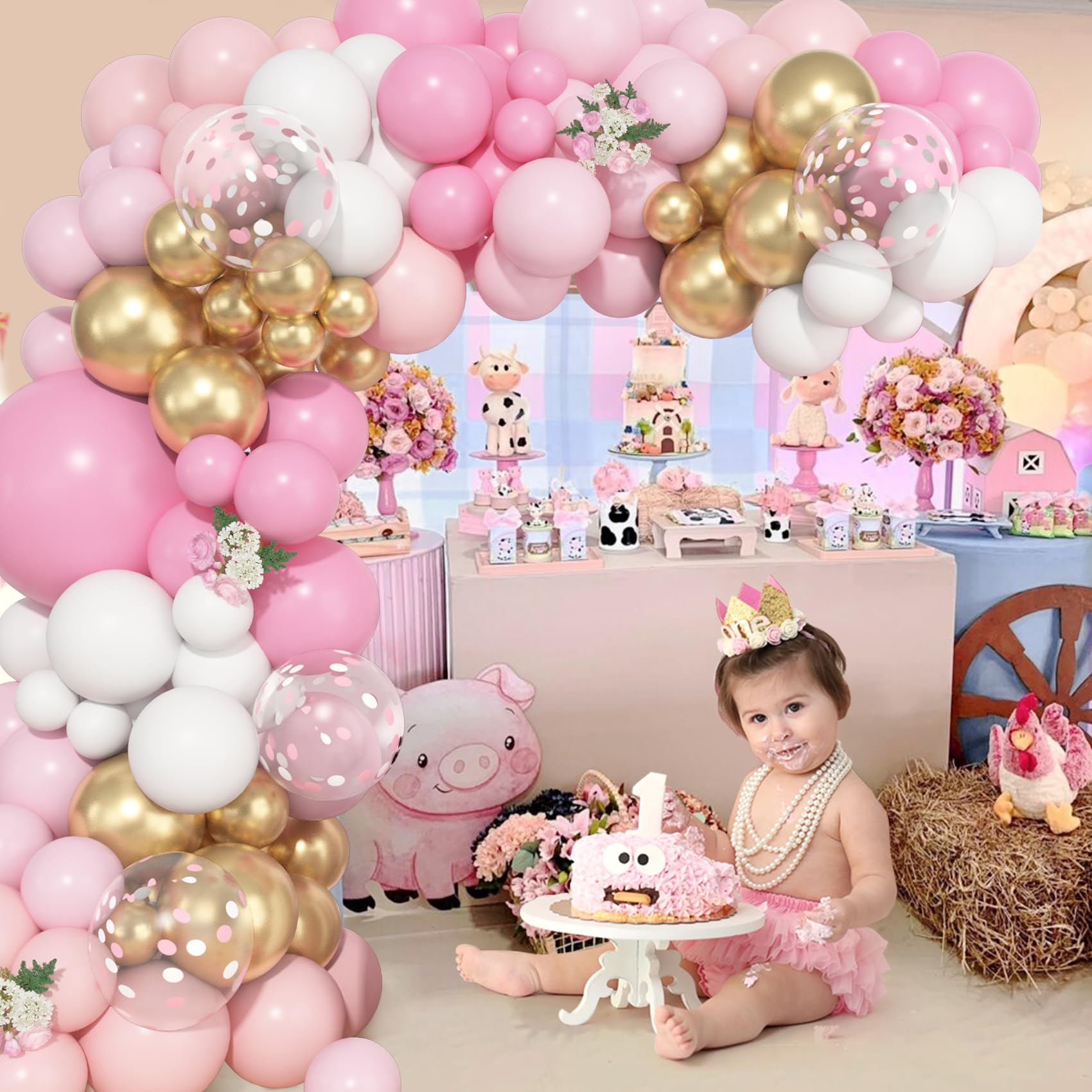 Ouddy Life 157-Piece Pink and White Balloon Arch Kit – Pink Gold Accents for Birthday, Baby Shower, Gender Reveal Parties