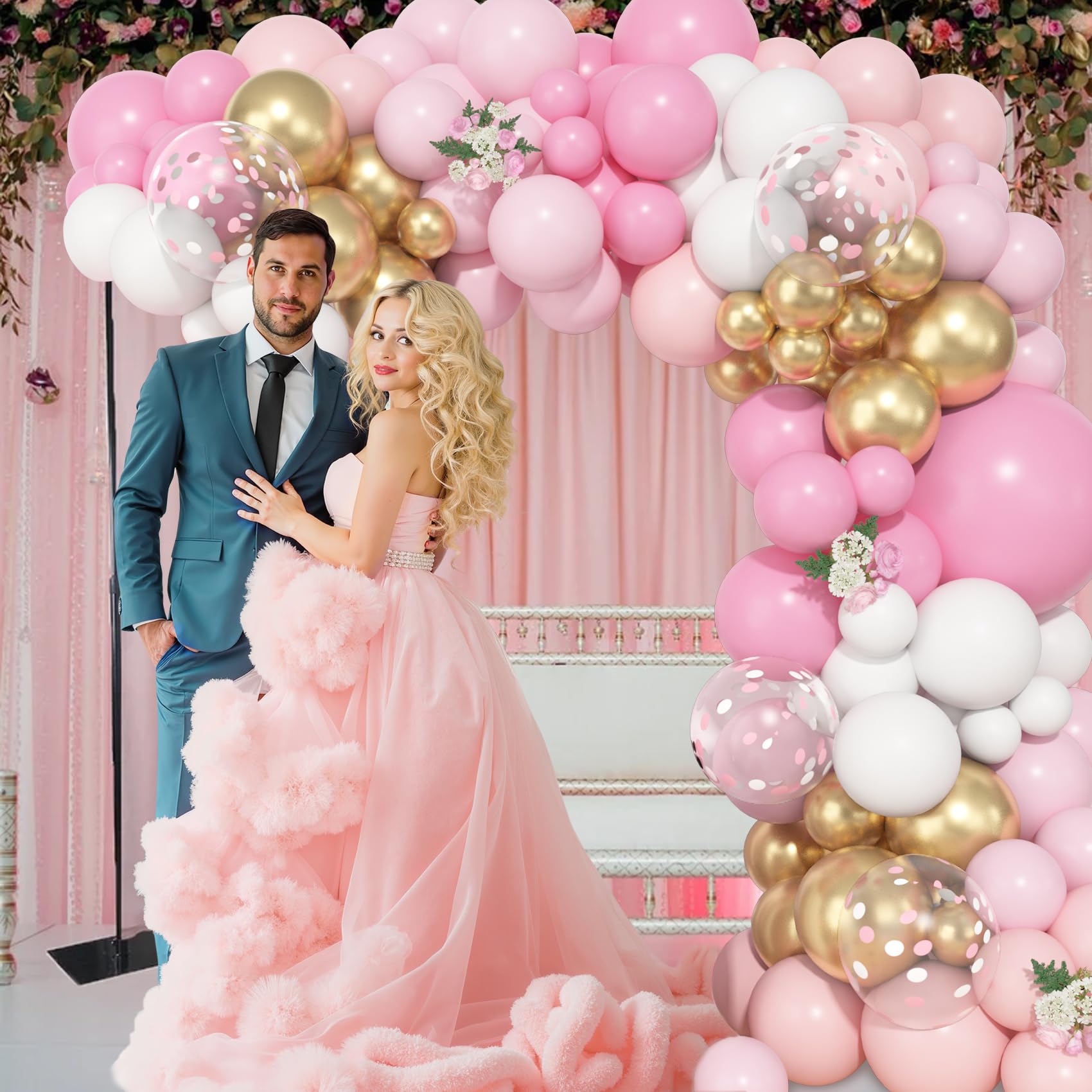 Ouddy Life 157-Piece Pink and White Balloon Arch Kit – Pink Gold Accents for Birthday, Baby Shower, Gender Reveal Parties