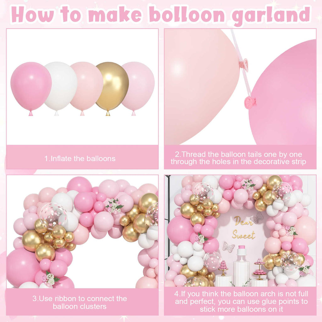 Ouddy Life 157-Piece Pink and White Balloon Arch Kit – Pink Gold Accents for Birthday, Baby Shower, Gender Reveal Parties