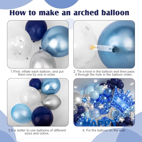 Ouddy Life 164-Piece Blue & Silver Balloon Kit for Men's Birthday – Navy Blue, Star Foil, and Fringe Decor for 21st 25th 30th 50th Parties
