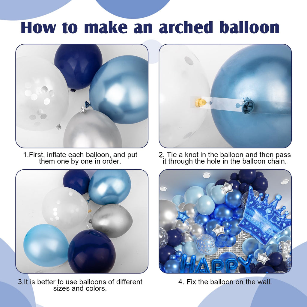 Ouddy Life 164-Piece Blue & Silver Balloon Kit for Men's Birthday – Navy Blue, Star Foil, and Fringe Decor for 21st 25th 30th 50th Parties