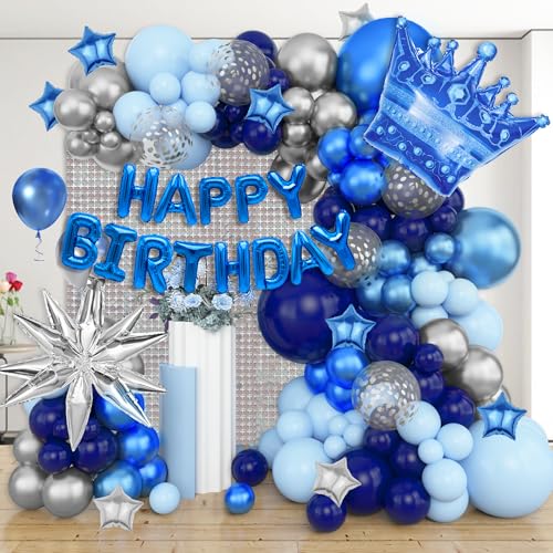 Ouddy Life 164-Piece Blue & Silver Balloon Kit for Men's Birthday – Navy Blue, Star Foil, and Fringe Decor for 21st 25th 30th 50th Parties