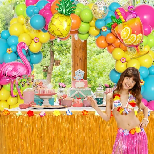 Ouddy Life 189-Piece Tropical Balloon Arch Garland Kit - Hawaiian Luau Summer Party Decor with Flamingo, Pineapple & Coconut Tree Balloons