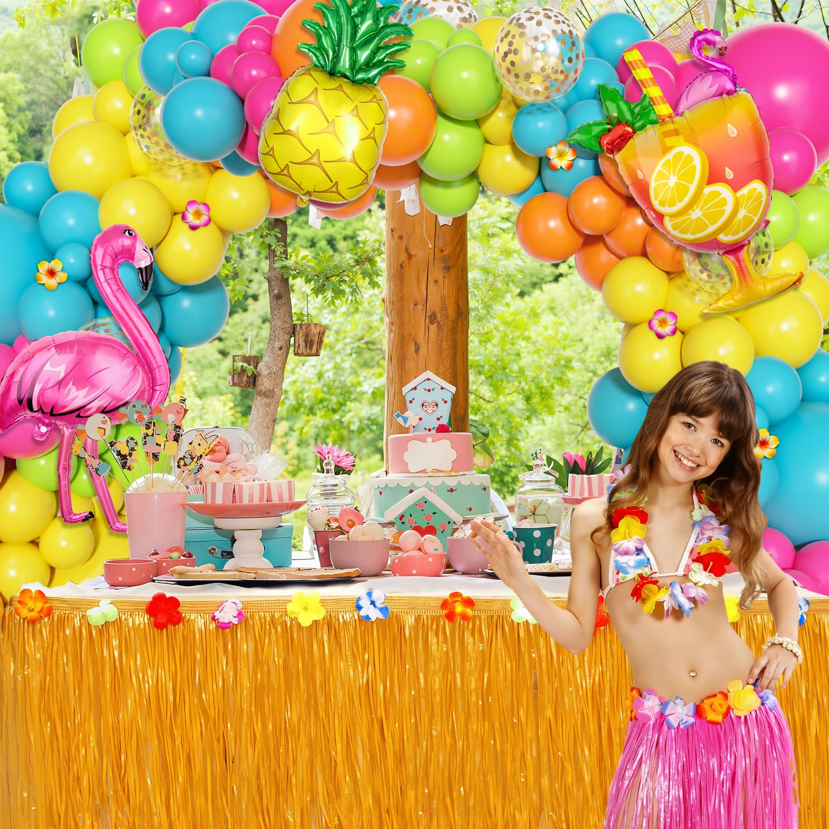 Ouddy Life 189-Piece Tropical Balloon Arch Garland Kit - Hawaiian Luau Summer Party Decor with Flamingo, Pineapple & Coconut Tree Balloons