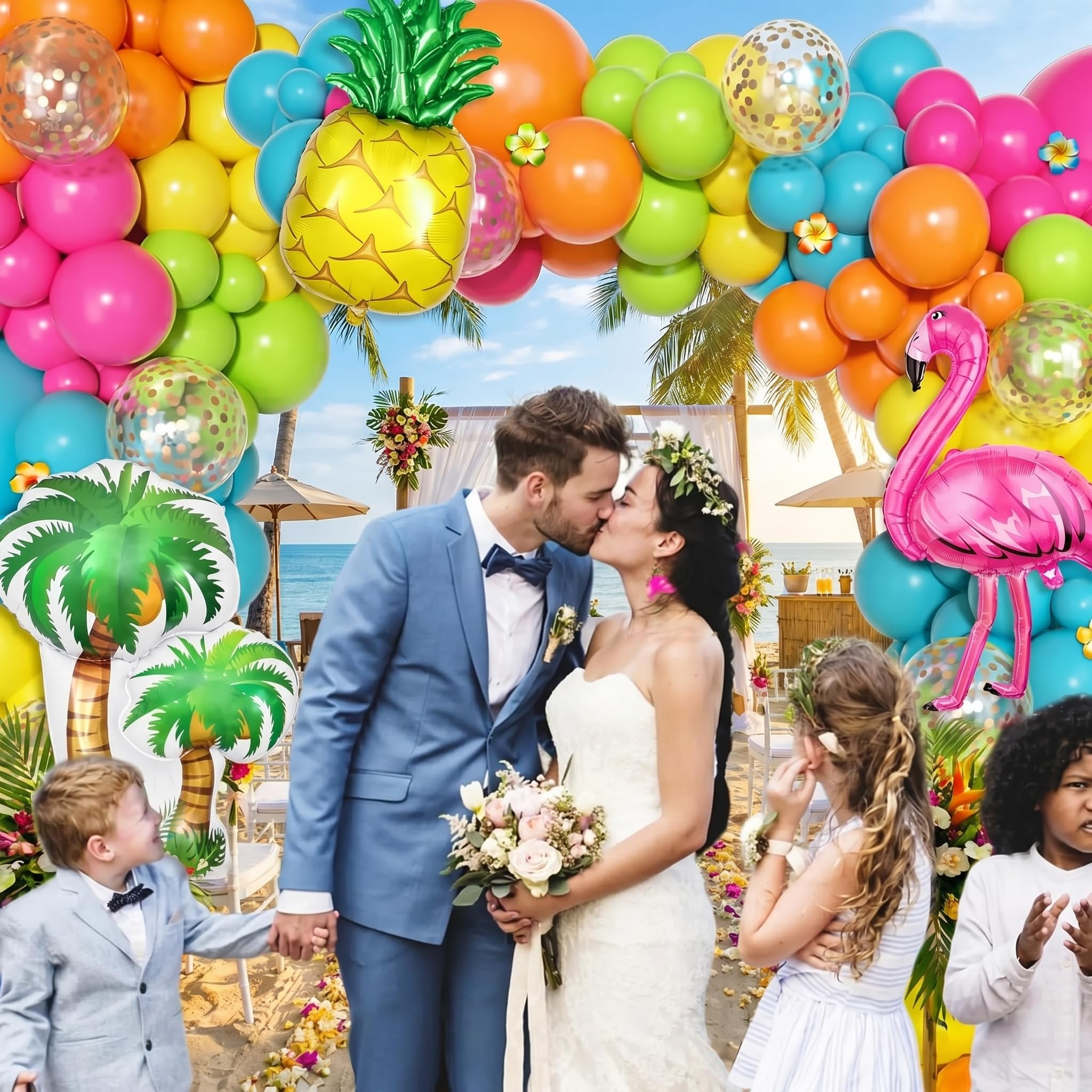 Ouddy Life 189-Piece Tropical Balloon Arch Garland Kit - Hawaiian Luau Summer Party Decor with Flamingo, Pineapple & Coconut Tree Balloons