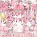 Ouddy Life Pink Happy Birthday Party Decorations – 96-Piece Set for Women & Girls