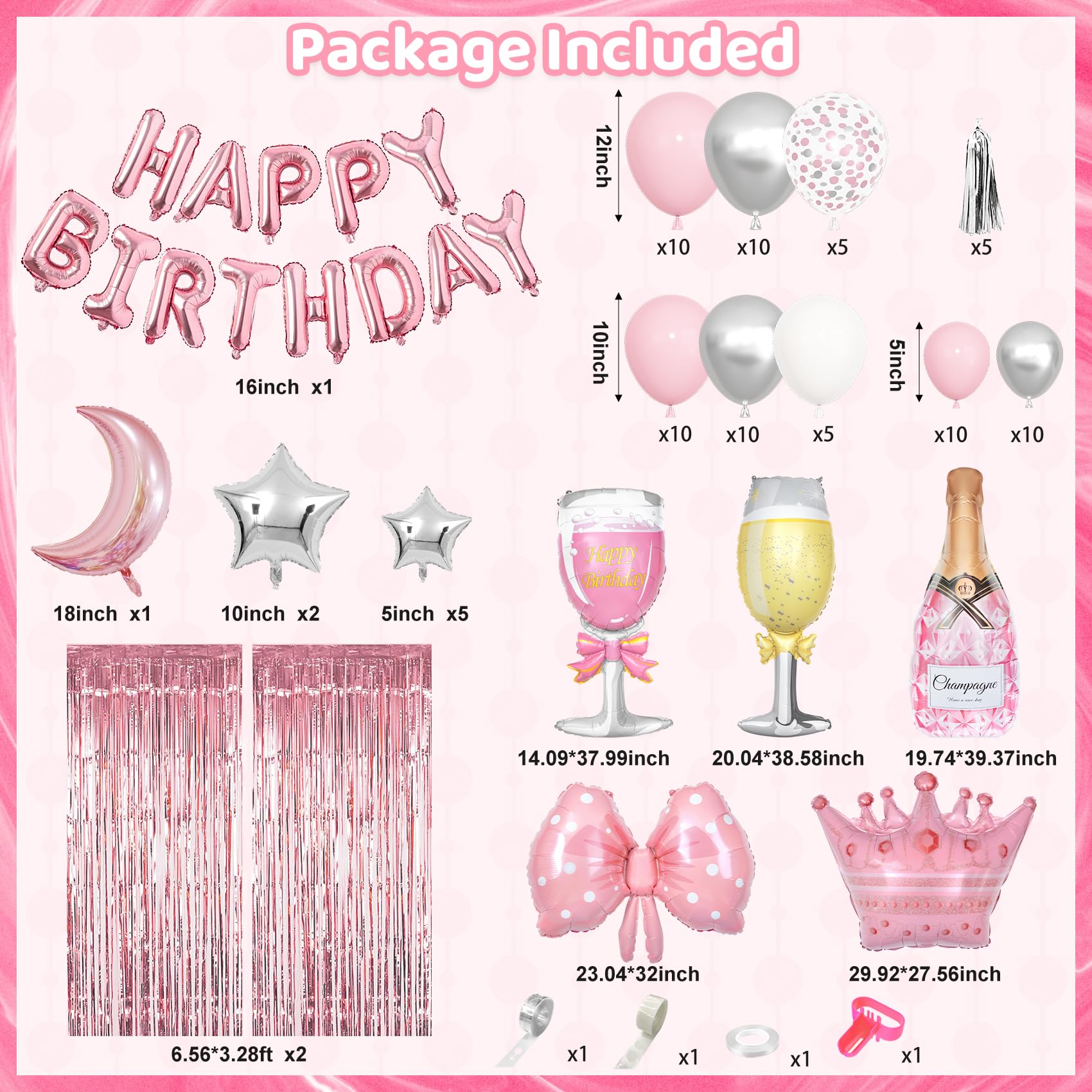 Ouddy Life Pink Happy Birthday Party Decorations – 96-Piece Set for Women & Girls