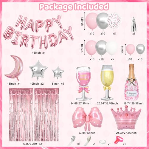 Ouddy Life Pink Happy Birthday Party Decorations – 96-Piece Set for Women & Girls