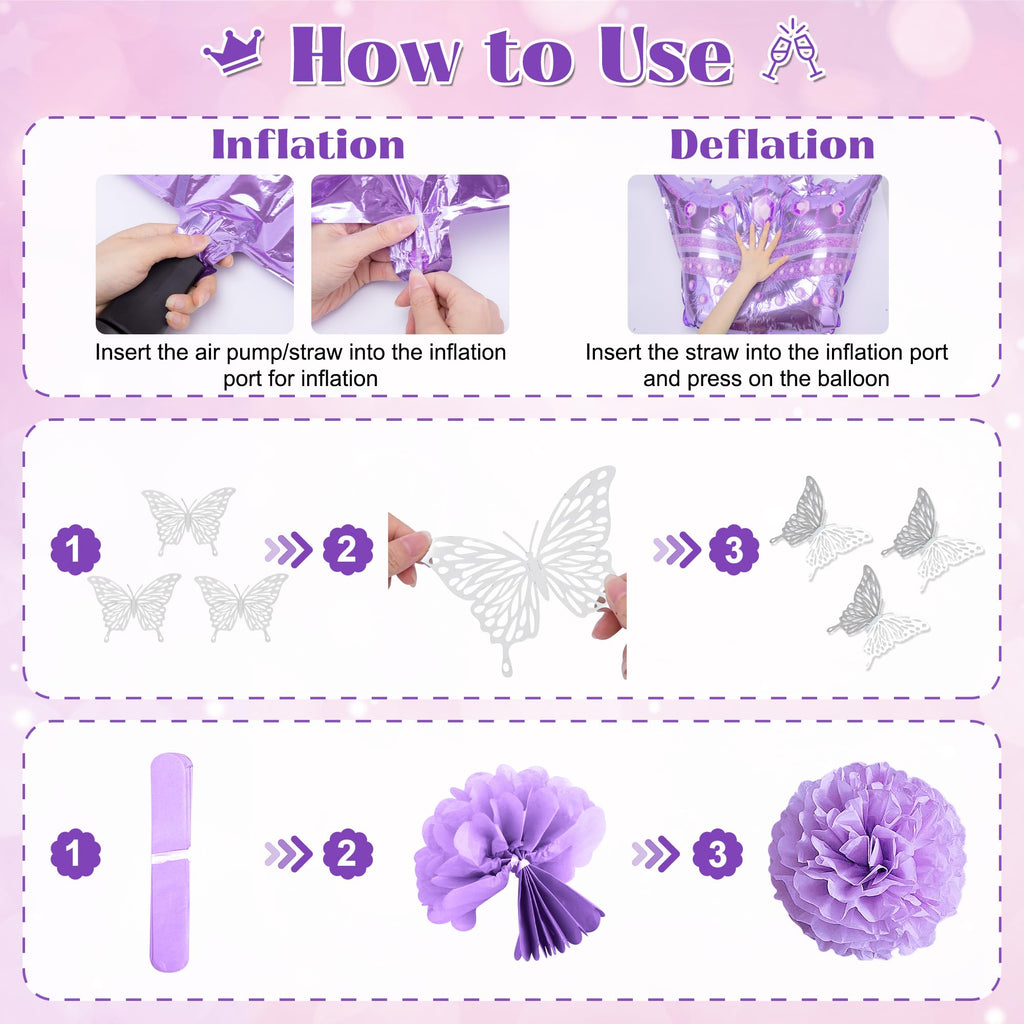Ouddy Life Purple Pink Birthday Party Decorations Kit - Balloons, Fringe Curtain, Cake Topper for Women Girls