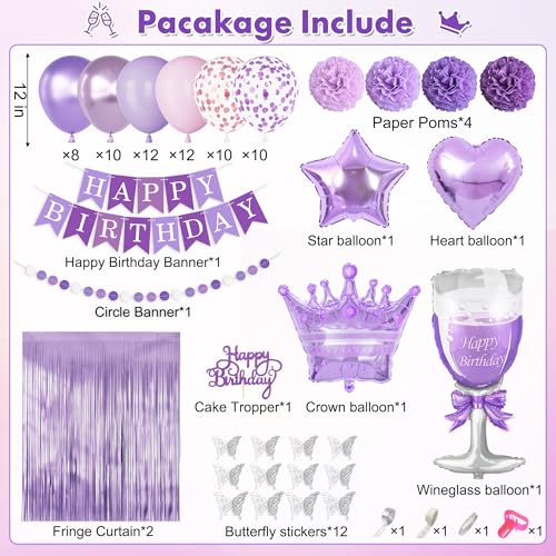 Ouddy Life Purple Pink Birthday Party Decorations Kit - Balloons, Fringe Curtain, Cake Topper for Women Girls