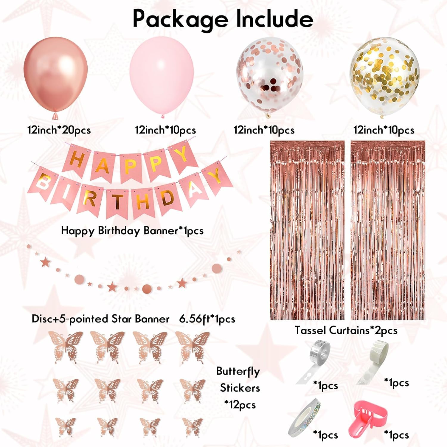 Ouddy Life Rose Gold 21st Birthday Decorations Kit - 78 Pieces with Butterfly Sticks and Balloons