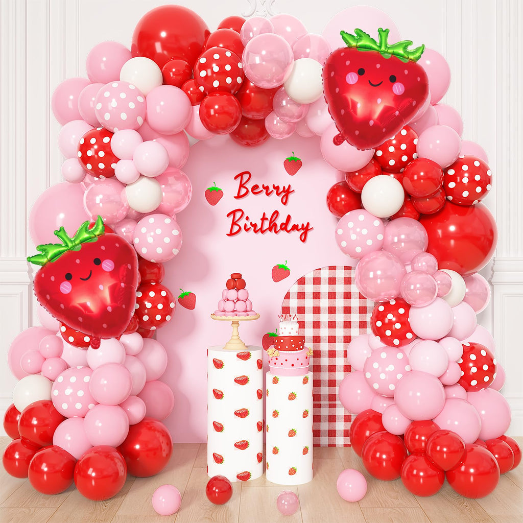 Ouddy Life Strawberry Balloon Garland Arch Kit – 171-Piece Party Decor for Berry Themed Events