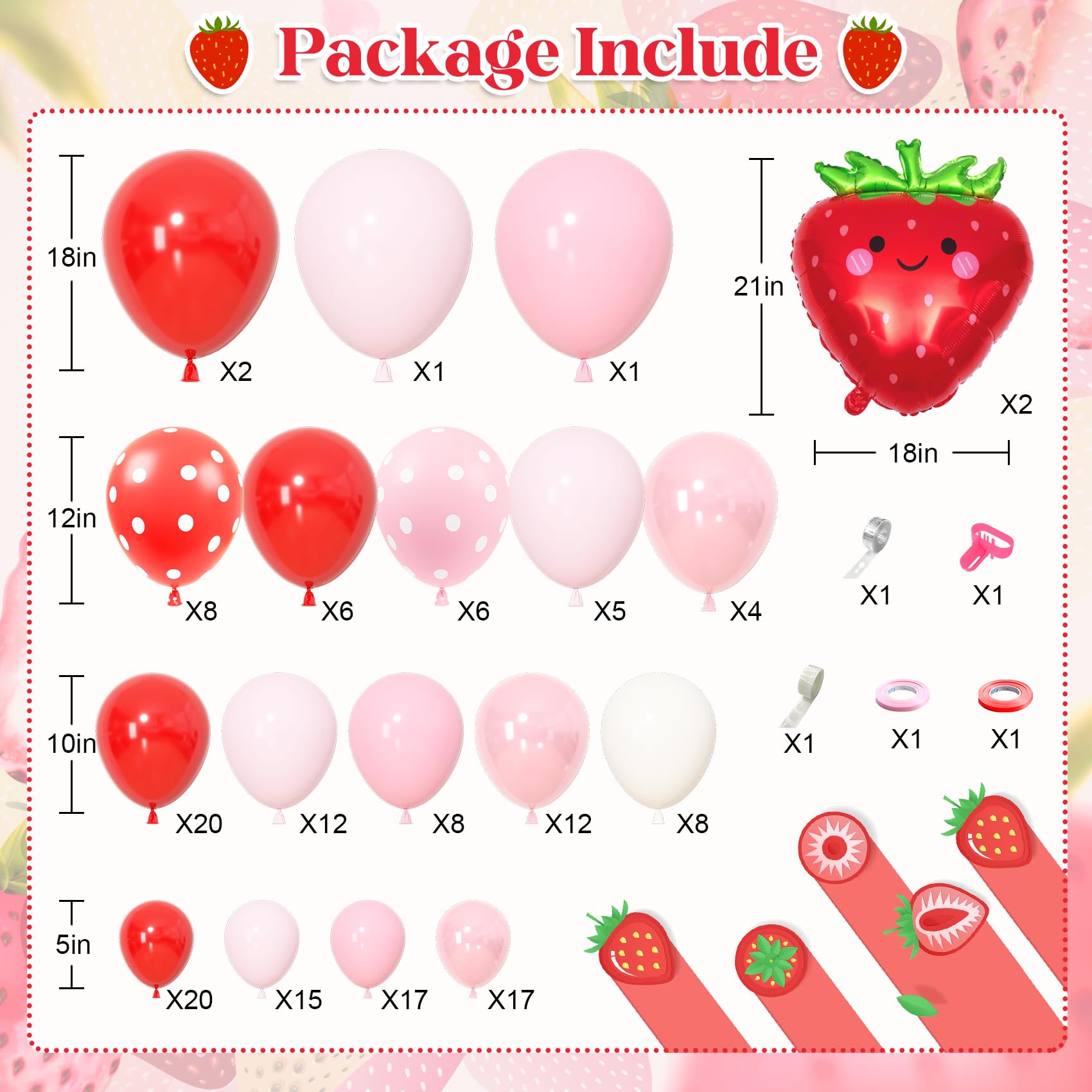 Ouddy Life Strawberry Balloon Garland Arch Kit – 171-Piece Party Decor for Berry Themed Events