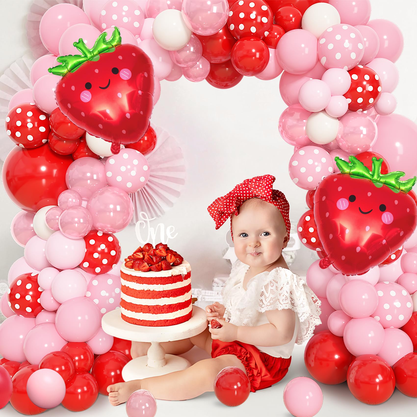 Ouddy Life Strawberry Balloon Garland Arch Kit – 171-Piece Party Decor for Berry Themed Events