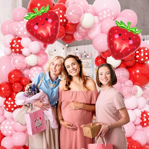 Ouddy Life Strawberry Balloon Garland Arch Kit – 171-Piece Party Decor for Berry Themed Events