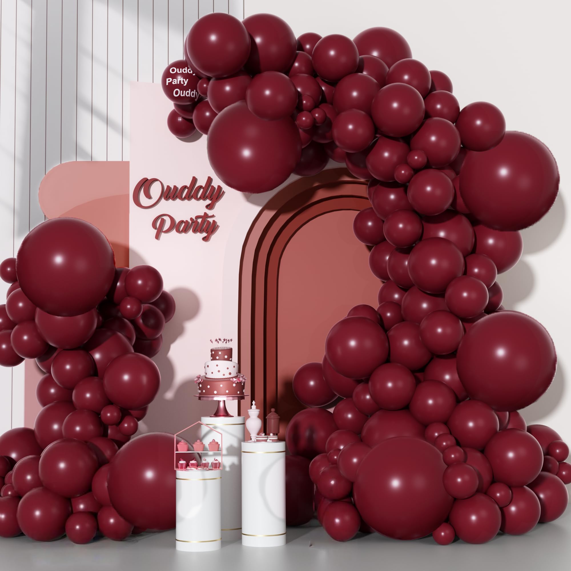 Ouddy Party 129-Piece Burgundy Balloon Set with Arch Kit - Sizes 18, 12, 10, 5 Inches