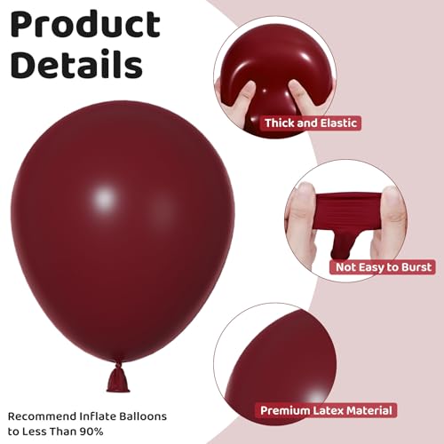 Ouddy Party 129-Piece Burgundy Balloon Set with Arch Kit - Sizes 18, 12, 10, 5 Inches