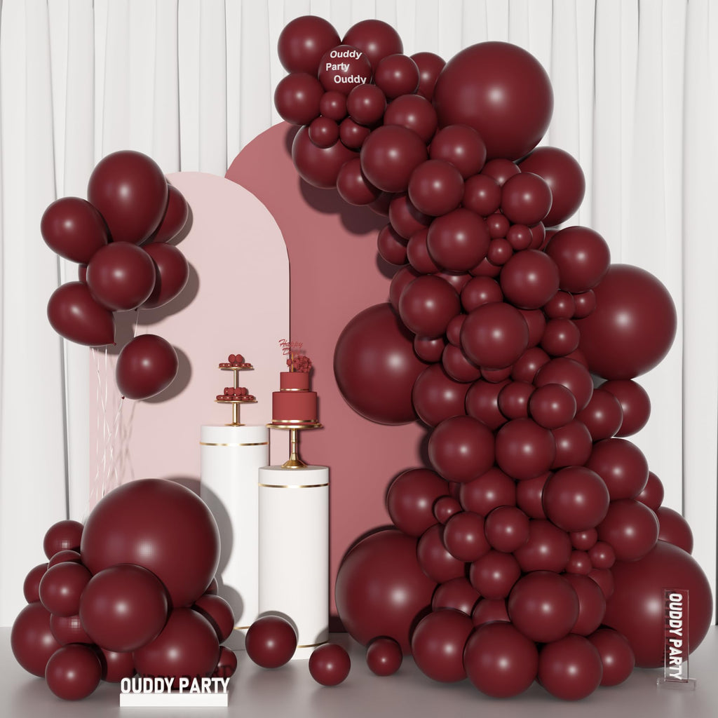 Ouddy Party 129-Piece Burgundy Balloon Set with Arch Kit - Sizes 18, 12, 10, 5 Inches
