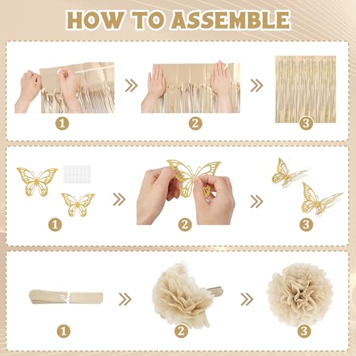 Ouddy Party White and Gold Birthday Decorations Kit – 58 Pieces Including Confetti Balloons, Butterfly Decor, Banner, and Fringe Curtain