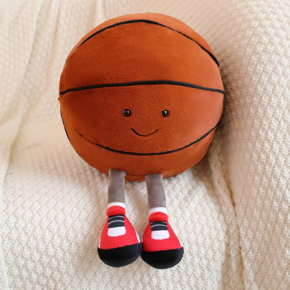 OUKEYI 11.8-Inch Basketball Plush Pillow – Soft Cute Face Football/Soccer Stuffed Toy for Sports Fans