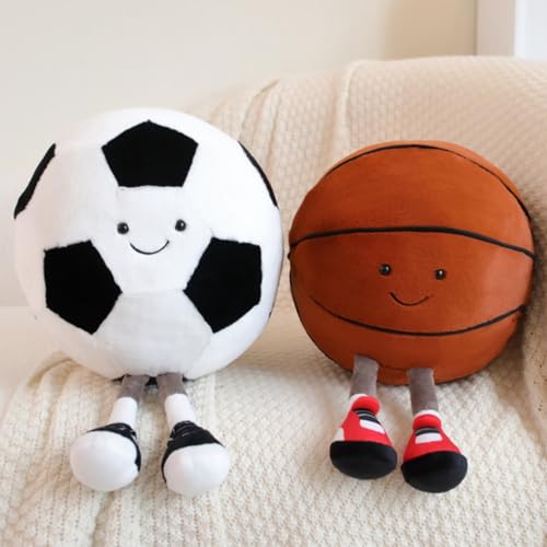OUKEYI 11.8-Inch Basketball Plush Pillow – Soft Cute Face Football/Soccer Stuffed Toy for Sports Fans