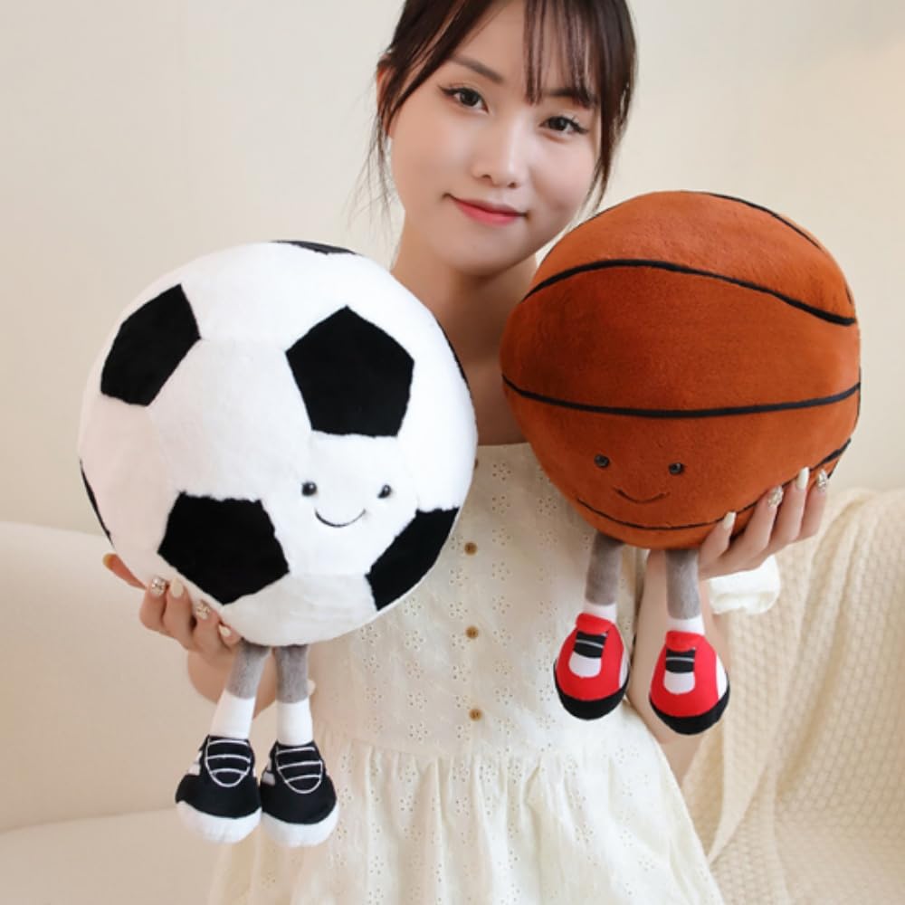 OUKEYI 11.8-Inch Basketball Plush Pillow – Soft Cute Face Football/Soccer Stuffed Toy for Sports Fans