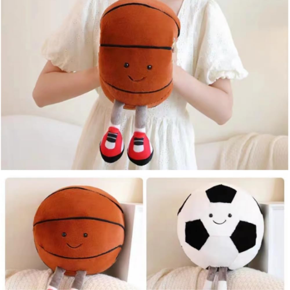 OUKEYI 11.8-Inch Basketball Plush Pillow – Soft Cute Face Football/Soccer Stuffed Toy for Sports Fans