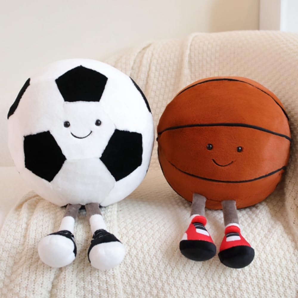 OUKEYI 11.8-Inch Basketball Plush Pillow – Soft Cute Face Football/Soccer Stuffed Toy for Sports Fans