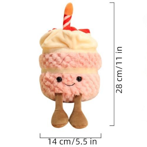OUKEYI 28cm Pink Birthday Cake Plush Toy - Soft Smile Cake Pillow Stuffed Animal
