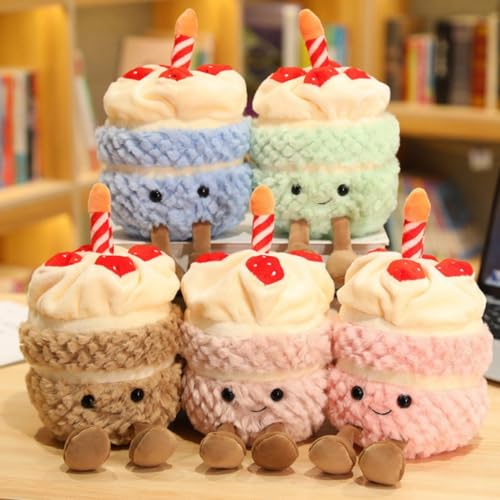 OUKEYI 28cm Pink Birthday Cake Plush Toy - Soft Smile Cake Pillow Stuffed Animal