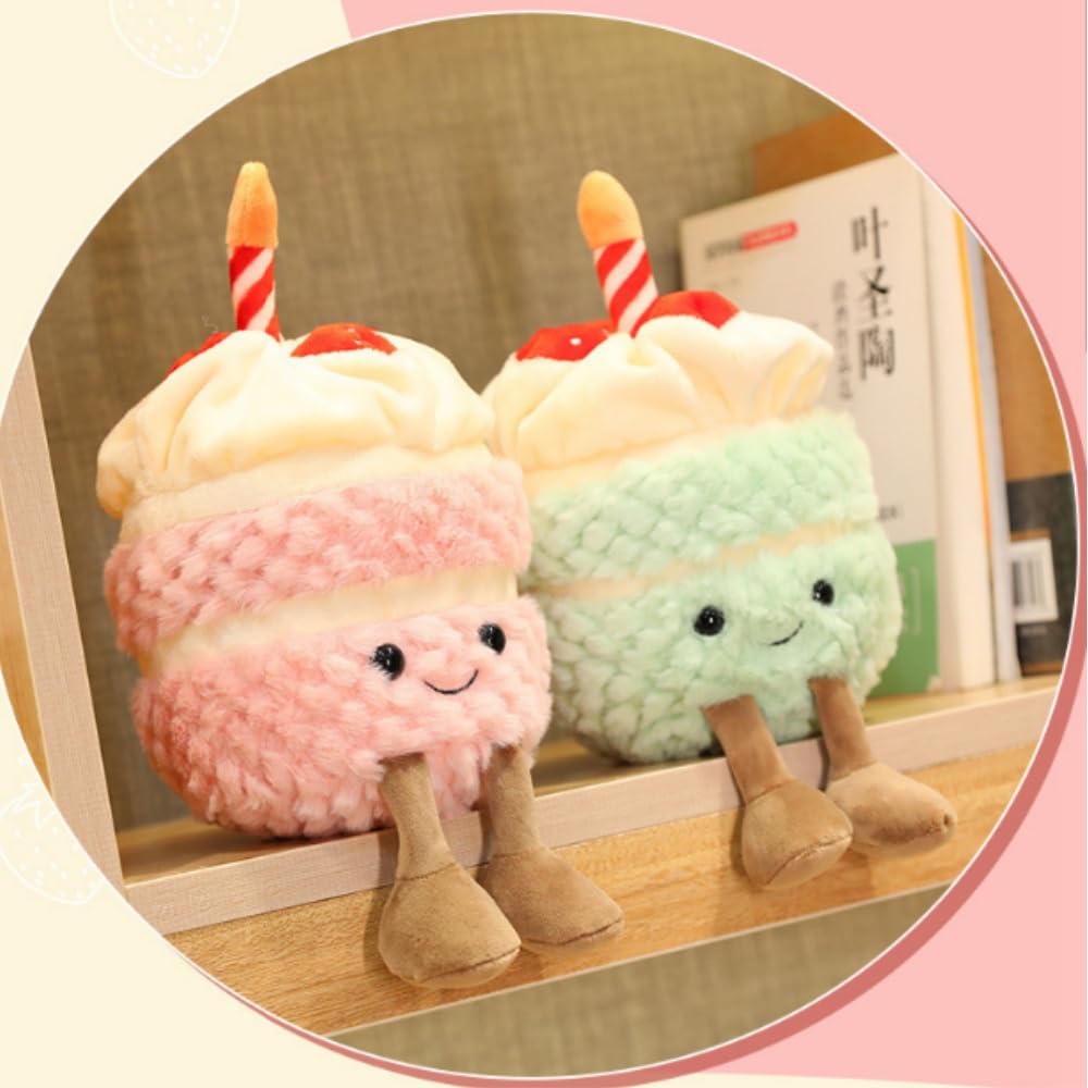 OUKEYI 28cm Pink Birthday Cake Plush Toy - Soft Smile Cake Pillow Stuffed Animal