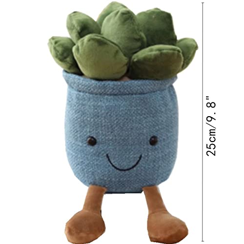 OUKEYI 9.8 Inch Succulent Plush Toy - Blue Flower Pot Stuffed Pillow for Kids