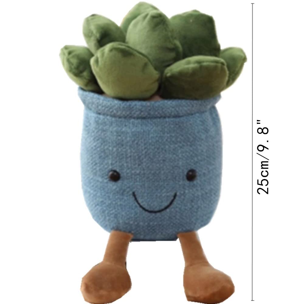 OUKEYI 9.8 Inch Succulent Plush Toy - Blue Flower Pot Stuffed Pillow for Kids