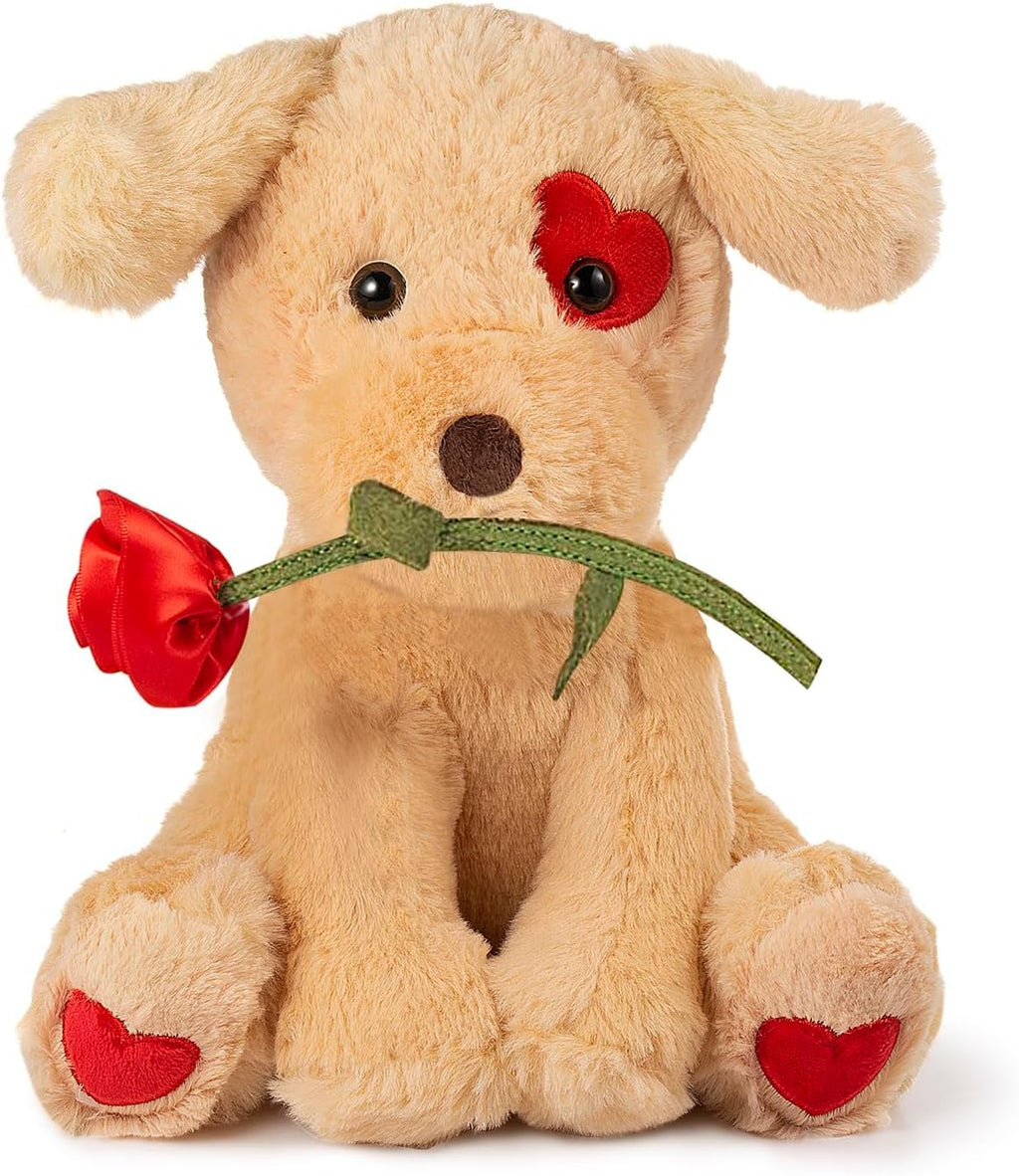 Oukiwi 10 Inch Valentine's Plush Bear Holding Heart with Rose - Soft Stuffed Animal Gift for Loved Ones