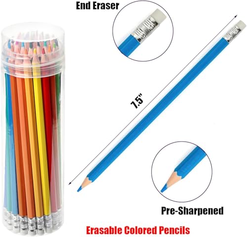 Ouksma 36 Pre-Sharpened Colored Pencils with Built-in Erasers – Erasable Art Pencils for Adults and Kids, School Supplies